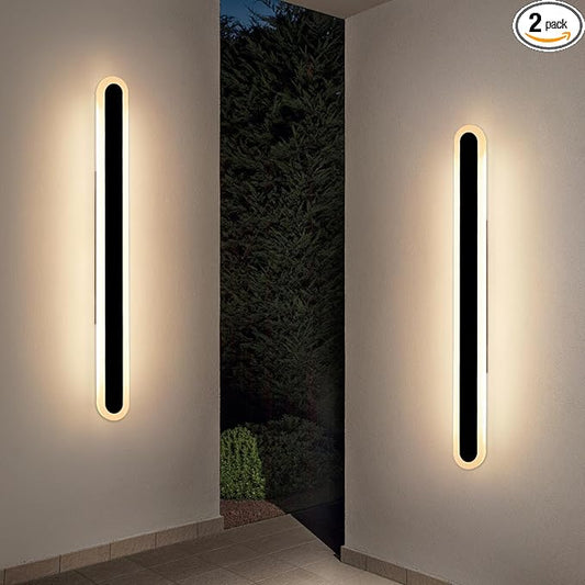 2 Pack 47.2inch Long Outdoor Wall Sconce, Oval Modern Exterior Light Fixture, IP65 Waterproof, 3 Color 3000K/4500K/6000K, LED Strip Wall Mount Lighting for Patio, Garden, Garage, Backyard