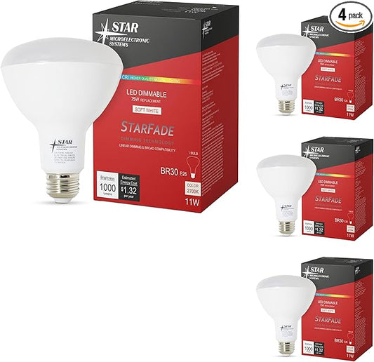 LED Light Bulb Dimmable Broad Compatibility 90 CRI 1000 Lumens 2700K 22,000Hrs BR30 (4 Pack)
