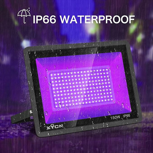 2 Pack 150W Black Light Flood Light, Blacklight with Plug, IP66 Waterproof for Glow Party, Halloween, Neon Glow, Aquarium,Fluorescent Poster,Body Paint,Glow in The Dark
