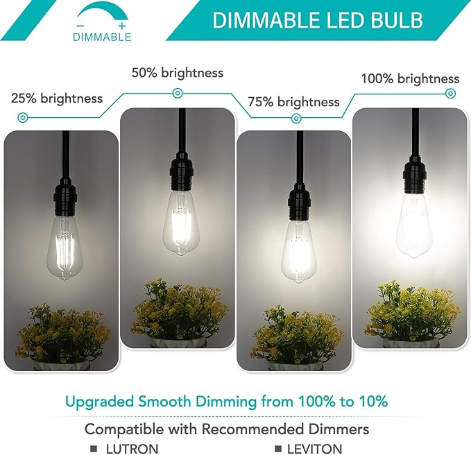 MAXvolador 12-Pack Dimmable Vintage LED Edison Bulb 60W Equivalent, 6W 850Lumens Neutral White 4000K ST58 Antique Filament Light Bulbs, E26 Base