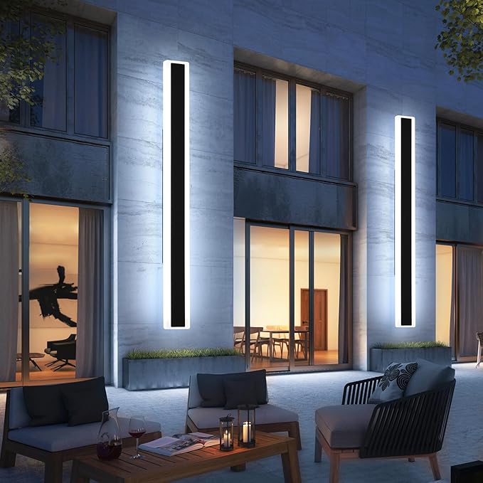 Mikeru 2Pack 70.8inch Long Led Wall Light, 6000k Cool White Modern Outdoor Wall Light Ip65 Waterproof Black Acrylic Porch Exterior Lighting Fixtures, Exterior Wall Mount Lights