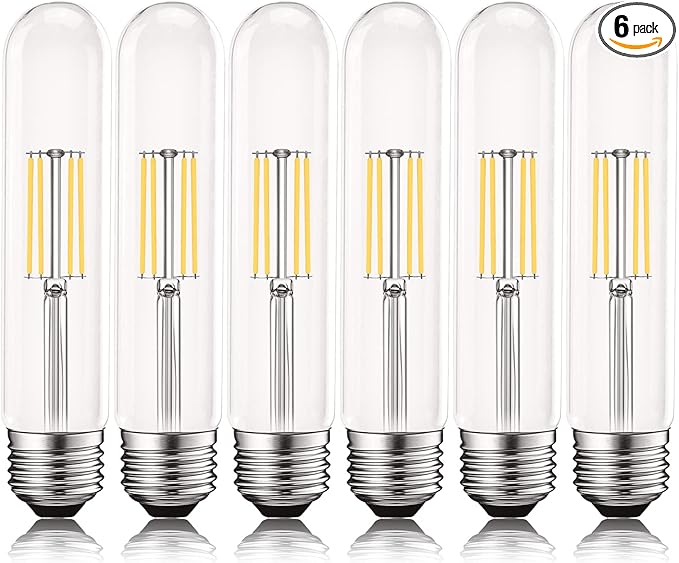 LUXRITE Vintage T9 LED Tube Light Bulbs 60W Equivalent, 4000K Cool White, 550 Lumens, Dimmable Edison Tubular Light Bulbs 5W, Clear Glass, LED Filament Bulb, UL Listed, E26 Standard Base (6 Pack)