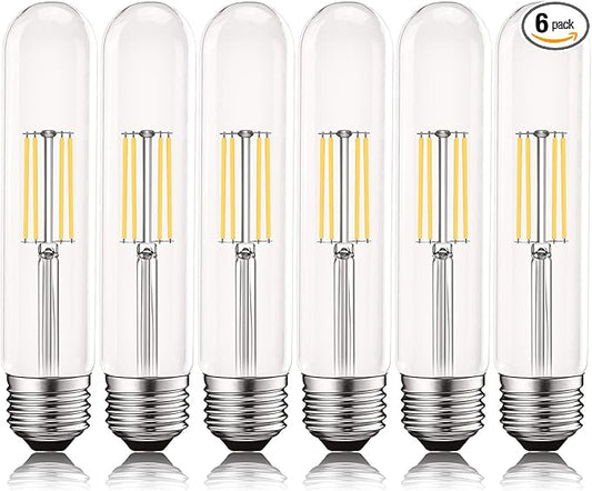 LUXRITE Vintage T9 LED Tube Light Bulbs 60W Equivalent, 4000K Cool White, 550 Lumens, Dimmable Edison Tubular Light Bulbs 5W, Clear Glass, LED Filament Bulb, UL Listed, E26 Standard Base (6 Pack)