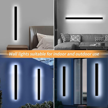 Mikeru 47.2" 2Pack Outdoor Wall Sconce 6000K Cool White - IP65 Waterproof Black Exterior Light, Hardwired Wall Mounted Fixture for Porch, Patio & Entryway | Non-Dimmable Weatherproof Design