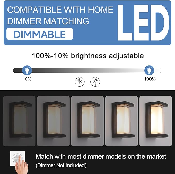 24W Outdoor Wall Lights Exterior/Interior LED 3-Color Adjustable 2100LM Sconces Lights IP65 Waterproof Modern Outdoor Lighting Fixtures Aluminum Wall Lights Compatible with Dimmers
