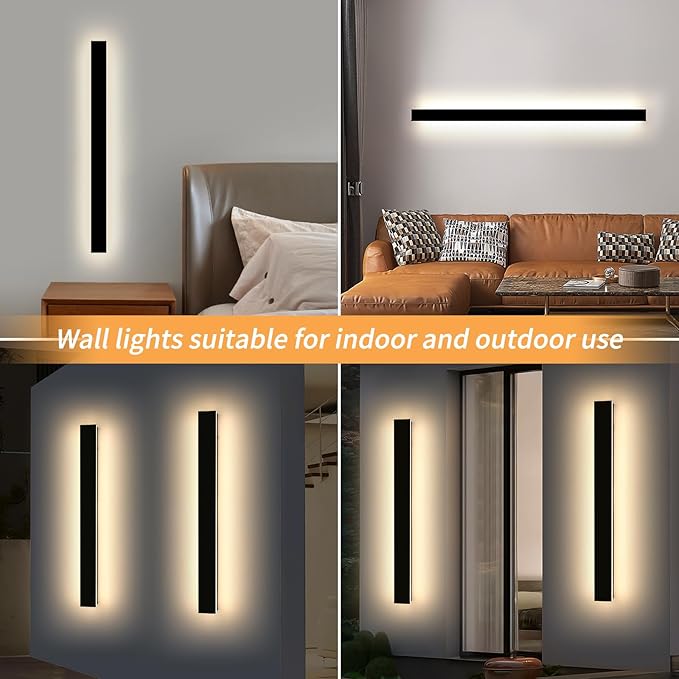 Mikeru 47.2inch Long LED Wall Light, 3000k/4500k/6000k Three Colors Switchable Modern Exterior Wall Sconces Acrylic Invisible Outdoor Lights for Porch Modern Outdoor Wall Mount Lighting for House