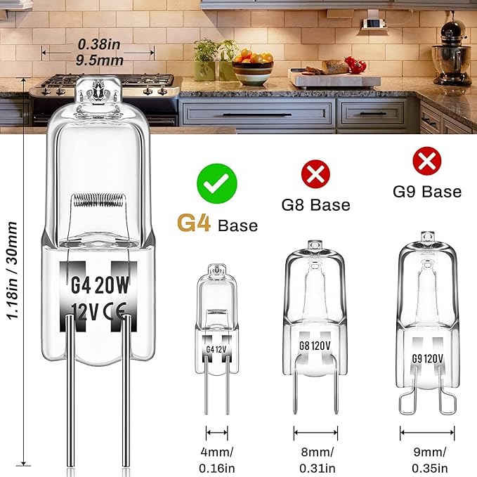 Halogen 20 Watt 12 Volt Light Bulbs 2 Pin G4 Base-10 Pack Long Lasting G4 Halogen Bulb 20w, High Output G4 Bulb Dimmable with G 4 Bi-Pin Base, G 4 Warm White for Under Cabinet Puck Light