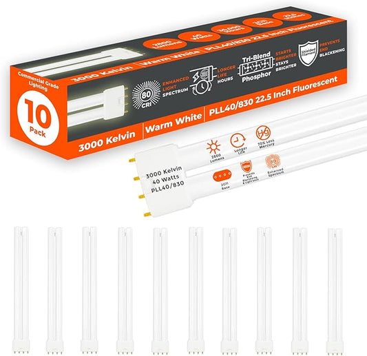 GoodBulb PLL40/830 40W 22.5" Twin Tube Compact Fluorescent Light Bulb 4-pin 2G11 Base 3000K Soft White 2800 Lumen 36000 Hour Long Life Biax Pack of 10