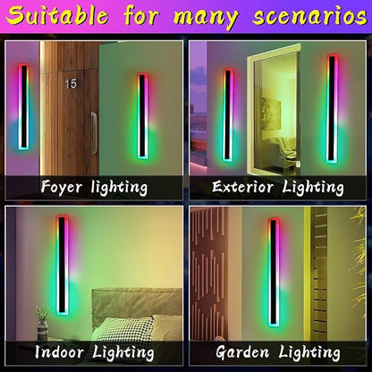 2 Pack Long LED Outdoor Wall Lights, 47.2inch Dimmable Modern Wall Sconce, RGB Color Changing, IP65 Waterproof, Exterior Lighting Fixture for Porch, Patio, Garage, Yard, with Remote Control