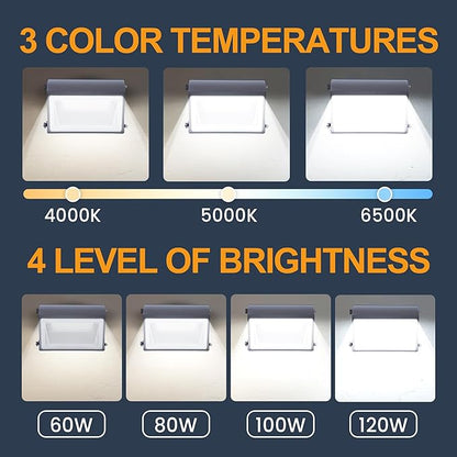 120W LED Wall Pack Light with Photocell 2Pack, 4000/5000/6500K 3CCT, 60/80/100/120W Selectable, Commercial Security Lighting Outdoor LED Wall Lights for Parking House Warehouse 100-277V ETL Listed