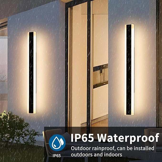 2 Pack Long Outdoor Wall Lights, 47.2inch Modern Wall Sconce, 3000K Warm White, IP65 Waterproof, White Acrylic, 42W Minimalist Exterior Light Fixture for Garage, Patio, Porch, Garden