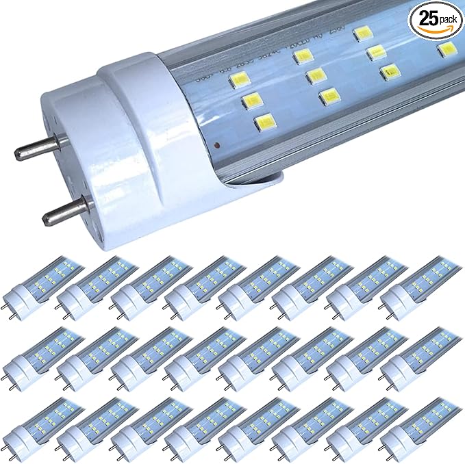 25-Pack 4FT LED T8 Type A+B Tube Lights, 30W(80W Equivalent), 4000LM, 6000K, Single or Double End Powered, Remove Ballast Installation, 4 Foot T10 T12 Fluorescent Bulbs Replacement, Clear