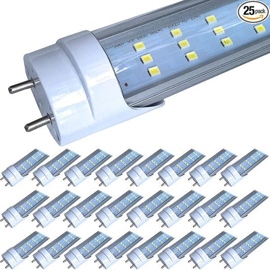 25-Pack 4FT LED T8 Type A+B Tube Lights, 30W(80W Equivalent), 4000LM, 6000K, Single or Double End Powered, Remove Ballast Installation, 4 Foot T10 T12 Fluorescent Bulbs Replacement, Clear