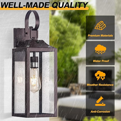 19" Large Outdoor Wall Lantern 2 Pack, Bronze Exterior Lighting Fixtures Porch Light, Outdoor Light Fixtures Waterproof Wall Sconce Lamps Outside Lights for House Patio Garage Porch