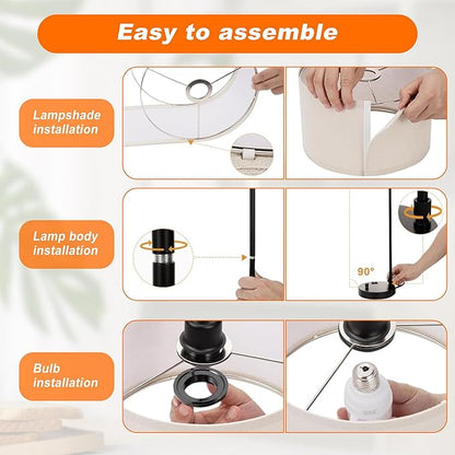 Tall Table Lamp for Bedroom Set of 2 with USB Port and Outlet, Dimmable Nightstand Bedside Lamps with Linen Lampshade, Desk Lamp for Bedroom, Living Room, Guest Room, Home Office, LED Bulb Included