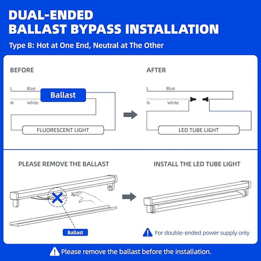 Barrina T8 T10 T12 LED Tube Lights, Dual-End Powered, Remove Ballast, Type B Bulbs, 8FT, FA8, 44W, 6500K Super Bright, 5500LM, LED Replacement for Fluorescent Tubes, Clear Cover, ETL Listed, 4 Packs