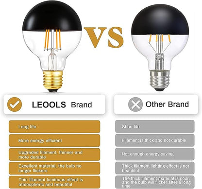Half Chrome Light Bulb,6W (60W Equivalent) Dimmable LED Edison Bulbs,G80/G25 Globe Shape Decorative,Half Black Reflected Light,3000K Soft White CRI 90+ E26 Base Pack of 4