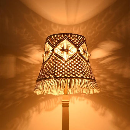 Boho woven Lamp shade Medium White Ivory Lampshade 7.5``Top x 12``Bottom x 11``High(Spider) Handmade Lamp shade for Table Lamp & Bedside Lamp - Replacement Tassel Lampshade
