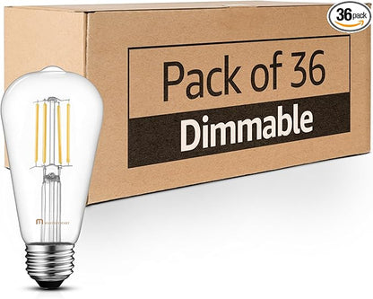 MASTERY MART 36 Pack Vintage LED Edison Bulbs, E26 Led Bulb 5.5W Equivalent to 60W, Dimmable, 5000K Daylight White, High Brightness ST58 Antique LED Filament Bulbs, Clear Glass