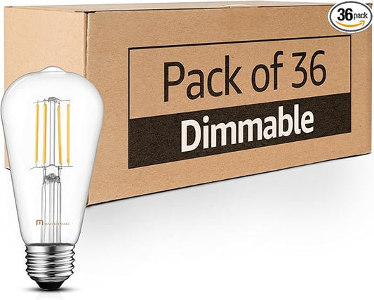 Mastery Mart 36 Pack Vintage LED Light Bulb 2700K Soft White, Dimmable, 5.5W (60 Watt Equivalent), ST21/ ST64 Clear Glass Antique Edison Style, 500LM E26 Decorative Filament Bulb