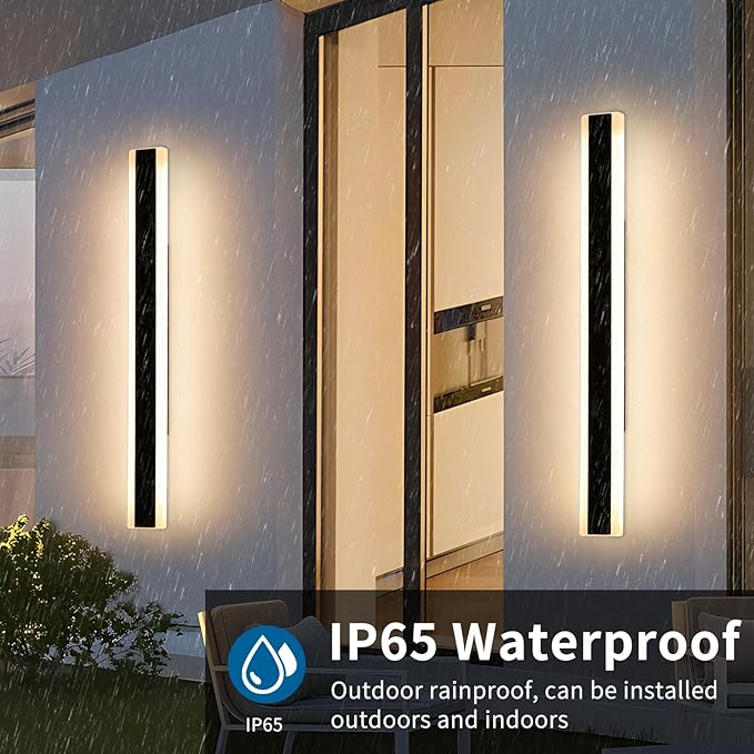 2 Pack Long Outdoor Wall Sconce, 47.2inch Modern Exterior Light Fixture, IP65 Waterproof, 3000K-6000K Dimmable with Remote Control, Linear Wall Mount Lighting for Patio, Garden, Garage