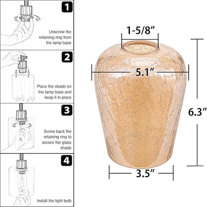 Wine Glass Lamp Shade for Lighting Fixture, 6.3" Height, 1-5/8 Inch Fitter, 3 Pack Clear Amber Crackle Effect Glass Replacement Globe Shade