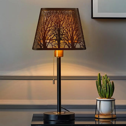 Medium Square Lamp Shades, ALUCSET Metal Lampshade with Pattern of Trees for Table Lamp and Floor Light, 7 x 10 x 7.5 Inch, Pattern of Trees (Black/Gold)