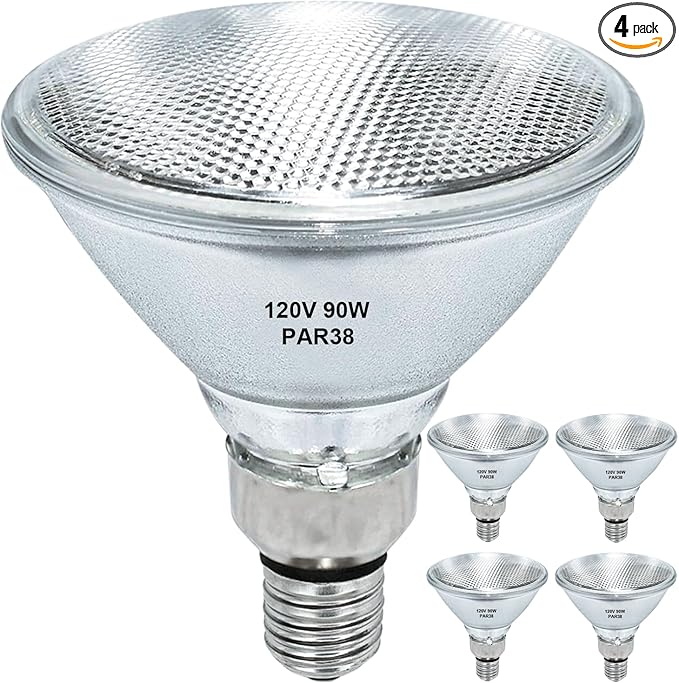 Par38 Halogen Flood Light Bulb 90W 120V, 4Pcs Outdoor PAR38 90W Light Bulbs,Dimmable, E26 Medium Base, Warm White, High Output Reflector Flood Lights for Indoor and Outdoor