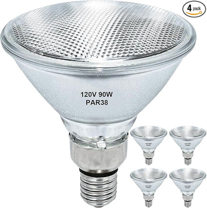 Par38 Halogen Flood Light Bulb 90W 120V, 4Pcs Outdoor PAR38 90W Light Bulbs,Dimmable, E26 Medium Base, Warm White, High Output Reflector Flood Lights for Indoor and Outdoor