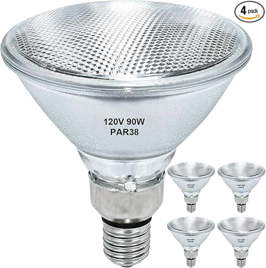 Par38 Halogen Flood Light Bulb 90W 120V, 4Pcs Outdoor PAR38 90W Light Bulbs,Dimmable, E26 Medium Base, Warm White, High Output Reflector Flood Lights for Indoor and Outdoor