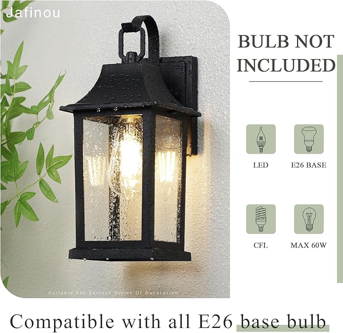 Outdoor Sconce Lights，Black 13 inch Outdoor Wall sconces，Aluminum & Tempered Glass Exterior Sconce，Waterproof Rustproof Porch Lighting for Front Door，Garage，Patio