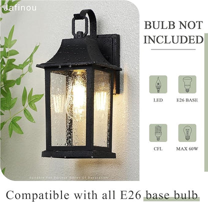 Outdoor Sconce Lights，Black 13 inch Outdoor Wall sconces，Aluminum & Tempered Glass Exterior Sconce，Waterproof Rustproof Porch Lighting for Front Door，Garage，Patio