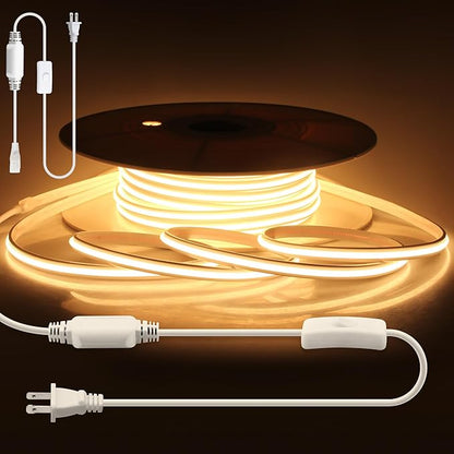 Aclorol 100FT 120V COB Outdoor LED Strip Lights Waterproof IP68 AC 110V High Voltage LED Rope Light for Outside Self-Adhesive for Patio Deck Garden Lighting Projects 8640 LEDs