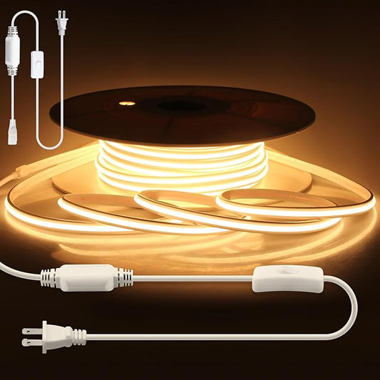 Aclorol 100FT 120V COB Outdoor LED Strip Lights Waterproof IP68 AC 110V High Voltage LED Rope Light for Outside Self-Adhesive for Patio Deck Garden Lighting Projects 8640 LEDs