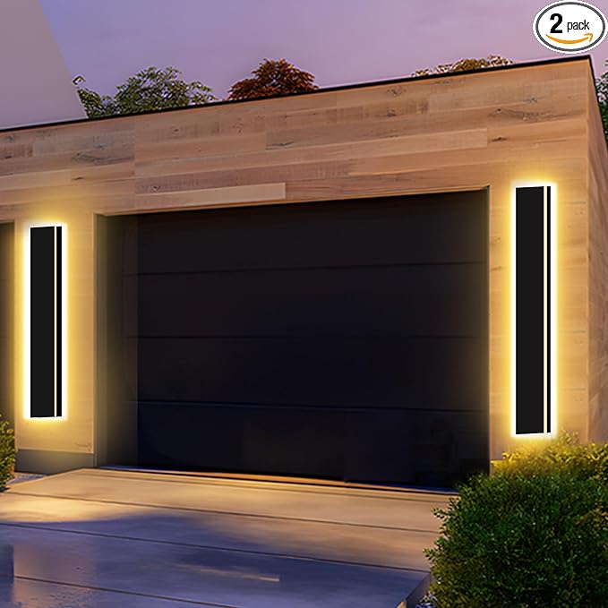 Upgraded 79 inch 2pcs Modern Wall Light, 4.33 Inch Wide Dimmable Linear Wall Sconce, Waterproof IP65, Black LED Long Outdoor Lights for Garage, Front Door, Exterior Wall Lights