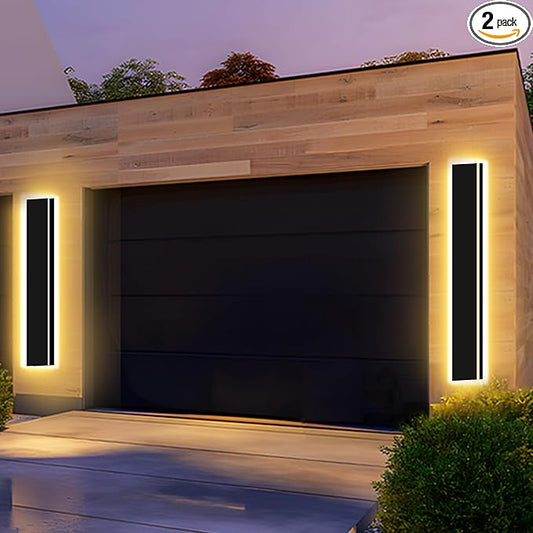Upgraded 79 inch 2pcs Modern Wall Light, 4.33 Inch Wide Dimmable Linear Wall Sconce, Waterproof IP65, Black LED Long Outdoor Lights for Garage, Front Door, Exterior Wall Lights