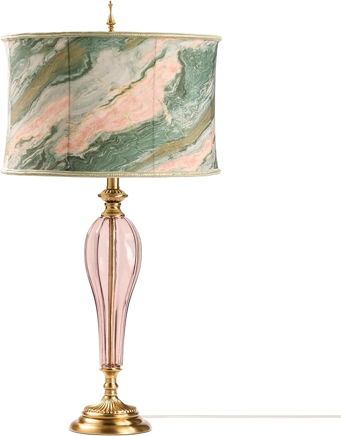 RIVER OF GOODS 33" H Romance Pink/Green Drum Shade Geometric Glass Table Lamp