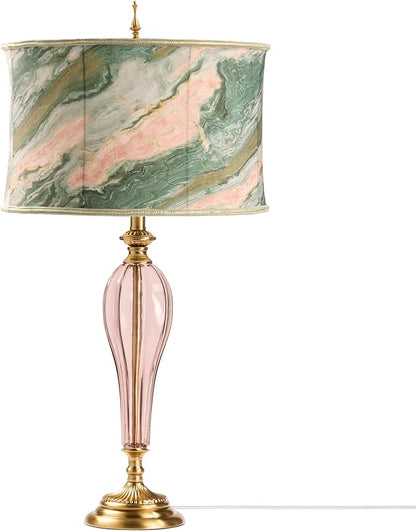 RIVER OF GOODS 33" H Romance Pink/Green Drum Shade Geometric Glass Table Lamp