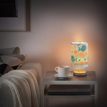 Bedside Lamp Crab Fish Whale Starfish Table Lamp for Bedroom LED Nightstand Lamp Shade USB Ports Wood Base for Living Room Dorm Office