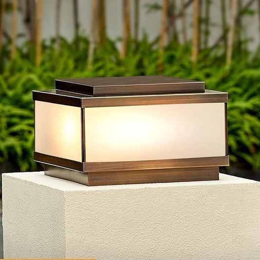 All Copper Steel Glass Outdoor Post lights, Waterproof Pillar Light, Vintage Patio Lawn Column Lamp,outdoor column lights,Deck Lights, Lantern Fence Lamp Fixture E26 Base (Frosted glass, 12X12IN)