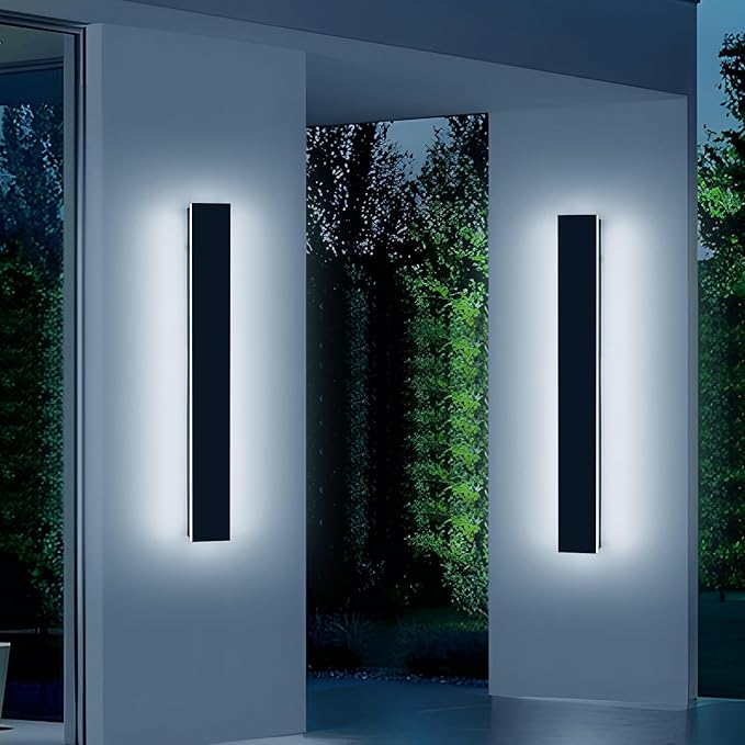 2 Pack 23.6inch Modern Outdoor Light Fixture, 3000K-6000K Dimmable LED Wall Sconce, IP65 Waterproof Black Linear Exterior Lighting for House, Porch, Patio, Garage with Remote Control