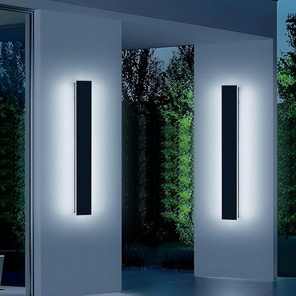2 Pack 23.6inch Modern Outdoor Light Fixture, 3000K-6000K Dimmable LED Wall Sconce, IP65 Waterproof Black Linear Exterior Lighting for House, Porch, Patio, Garage with Remote Control