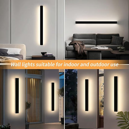 Mikeru 3CCT Dimmable Outdoor Wall Sconce 39.3" IP65 Waterproof - 2Pack Modern Black Exterior Light with Remote Control, Adjustable 3000K/4500K/6000K for Porch, Patio & Commercial Spaces | Hardwired