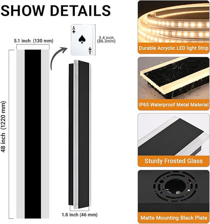 VINLUZ 2 Pack 48in Modern LED Outdoor Light, Garage Sconces Wall Light, IP65 Waterproof Exterior Wall Mount Lighting, Black Outdoor Wall Light Fixtures for House, Patio Courtyard Porch Garden