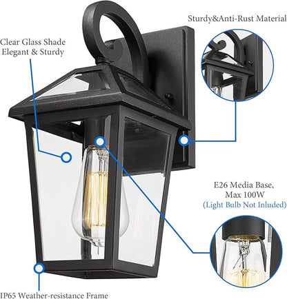 Outdoor Light Fixtures Wall Mount, Waterproof Exterior Wall Lanterns with Glass, Outside Wall Sconces, Front Porch Lights for House Garage Doorway Patio (Small, 1Pack)