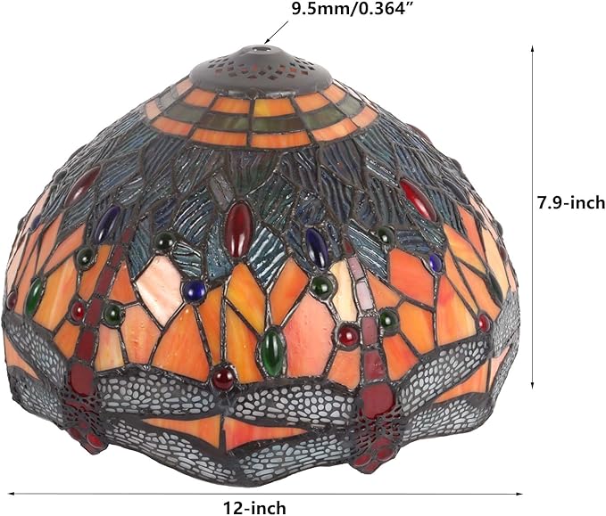 Bieye S10689 Tiffany Style Stained Glass Dragonfly Lampshade (Blue Orange, 12-inch)