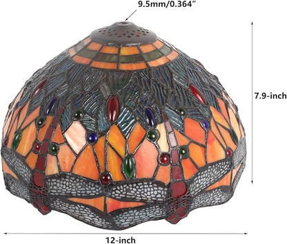 Bieye S10689 Tiffany Style Stained Glass Dragonfly Lampshade (Blue Orange, 12-inch)