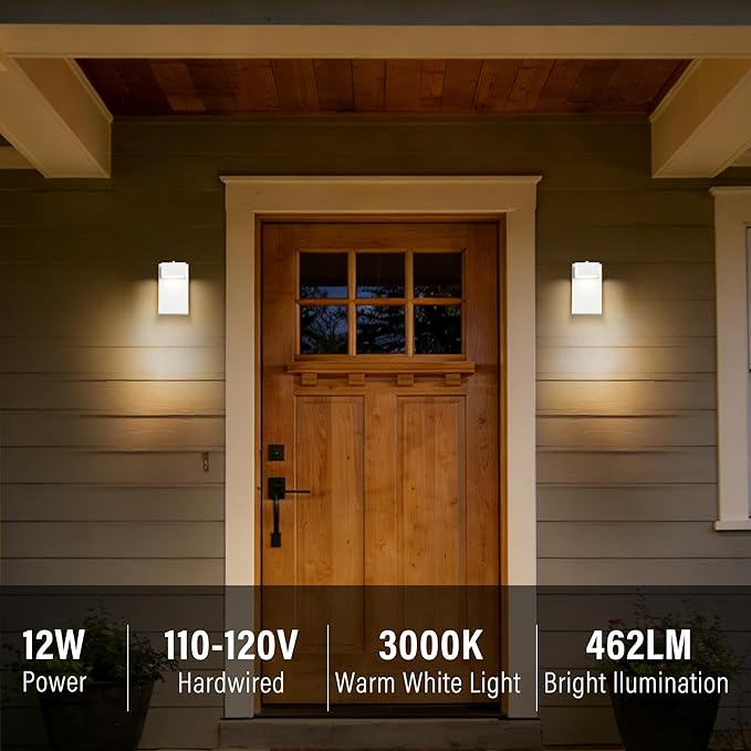 Alighting Outdoor Light Fixtures with Dusk to Dawn Sensor, White LED Porch Lights, 3000K Warm White, Rust-Resistant Modern Waterproof Wall Lantern for for Porch, Patio, Garage, Entryway