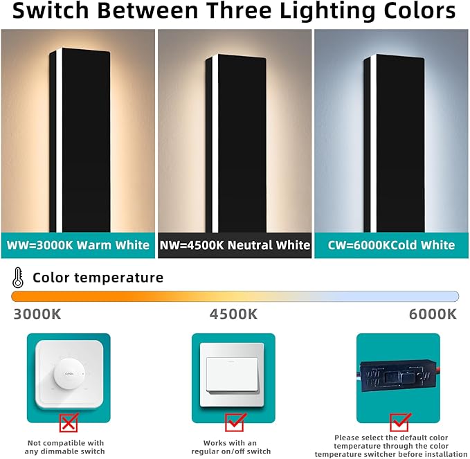 Upgrade Widened 2 Pack 31.4inch Modern Outdoor Wall Sconce, 3 Color 3000K/4500K/6000K, 31W, IP65 Waterproof Long Linear Wall Lights, Minimalist Garage Lamp Lighting for Balcony, Patio, Porch