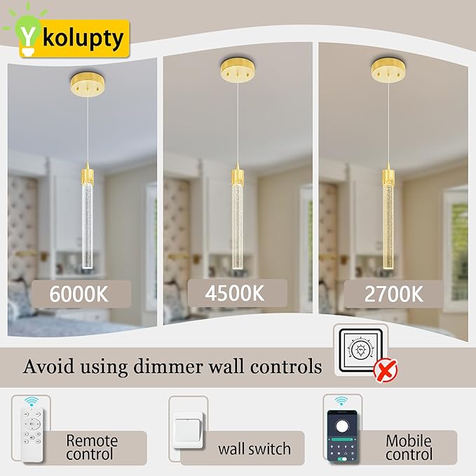 Mini Chandelier Modern LED Gold Pendant Lights for Kitchen Island Small Crystal Hanging Light Dimmable 2700k-6000k